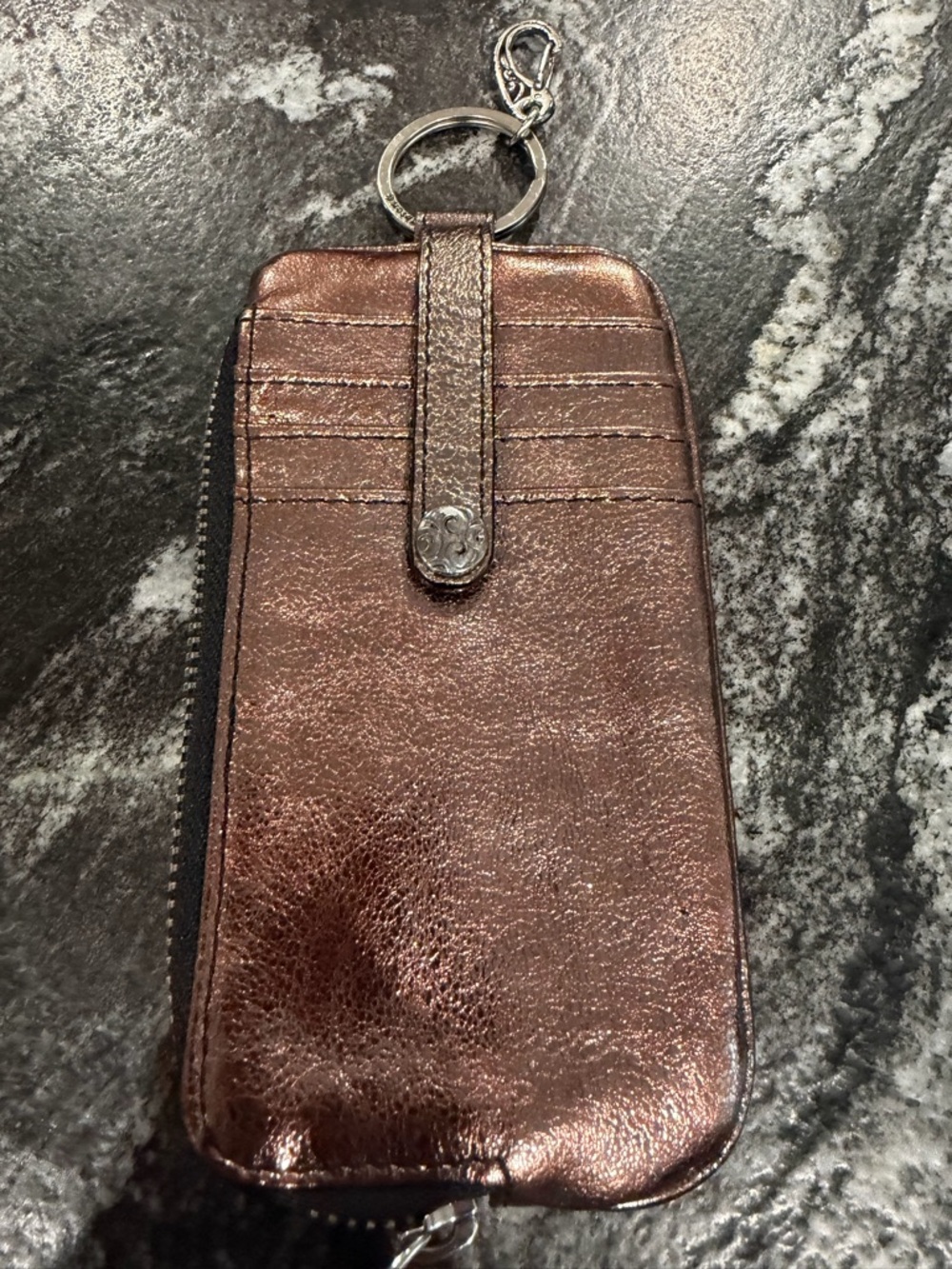 Brighton Metallic Bronze and Fuchsia Zip ID/Card Wallet